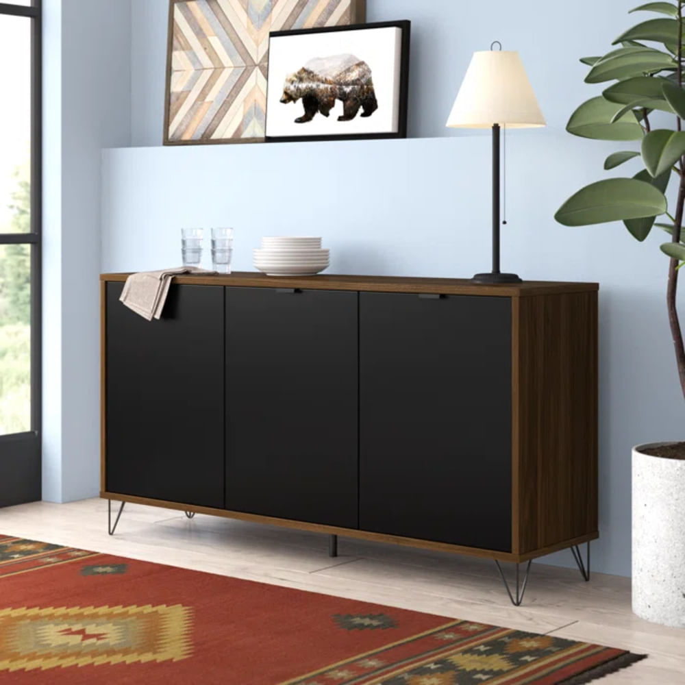 Aparador Multiusos Rodas color Marrón/Negro 3 puertas TU MESITA