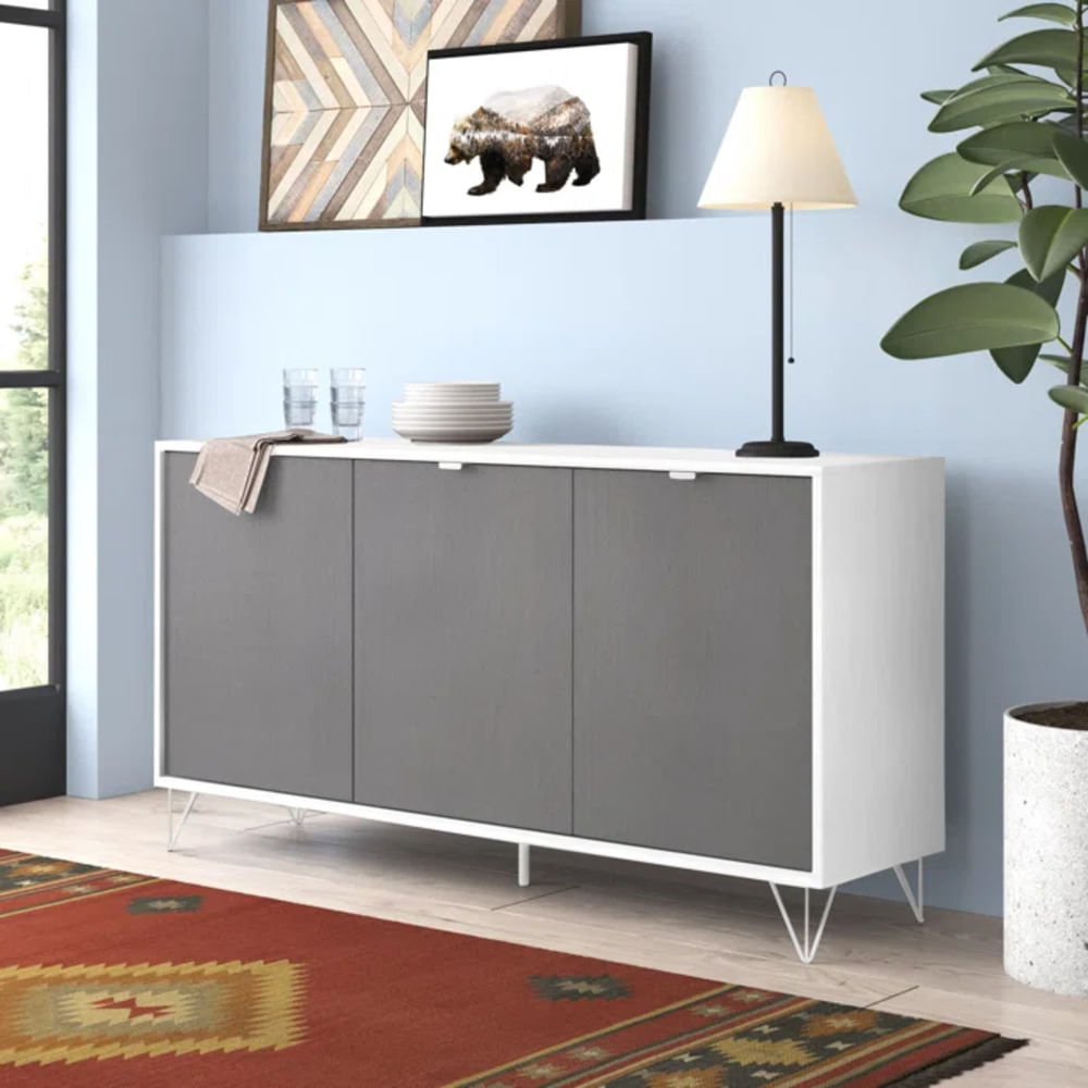 Aparador Multiusos Rodas color Blanco/Gris 3 puertas TU MESITA