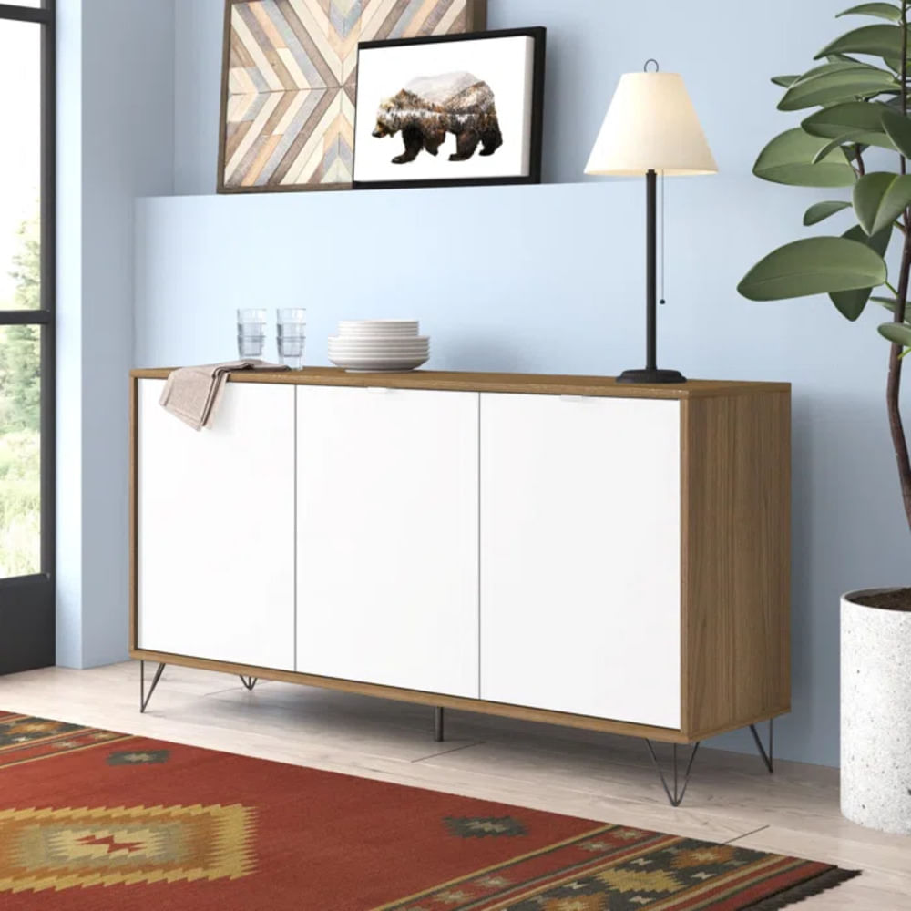 Aparador Multiusos Rodas color Roble/Blanco 3 puertas TU MESITA