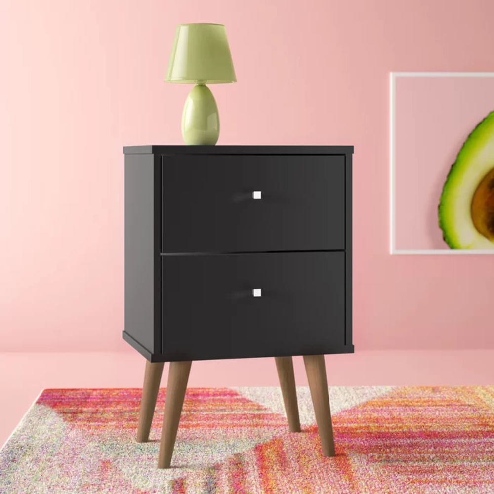 Velador Mesa de Noche Karim color Negro 2 cajones TU MESITA
