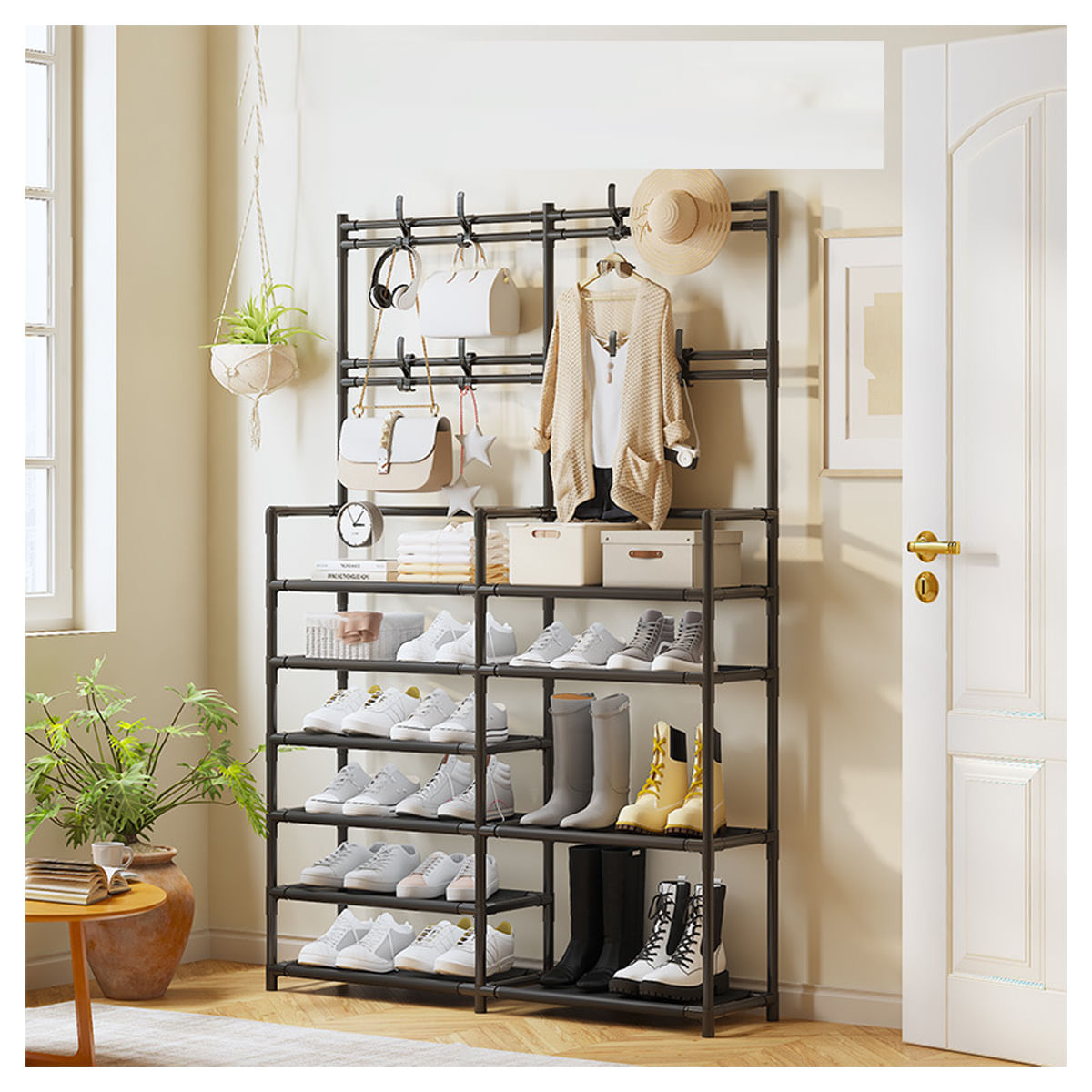 Zapatera Perchero Organizador 9 Niveles Doble New Model Negra