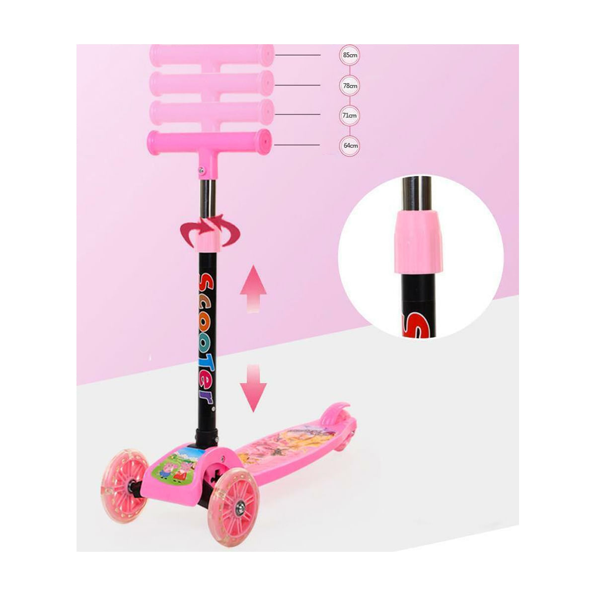Scooter Infantil Niños Luces Rosa Fucsia