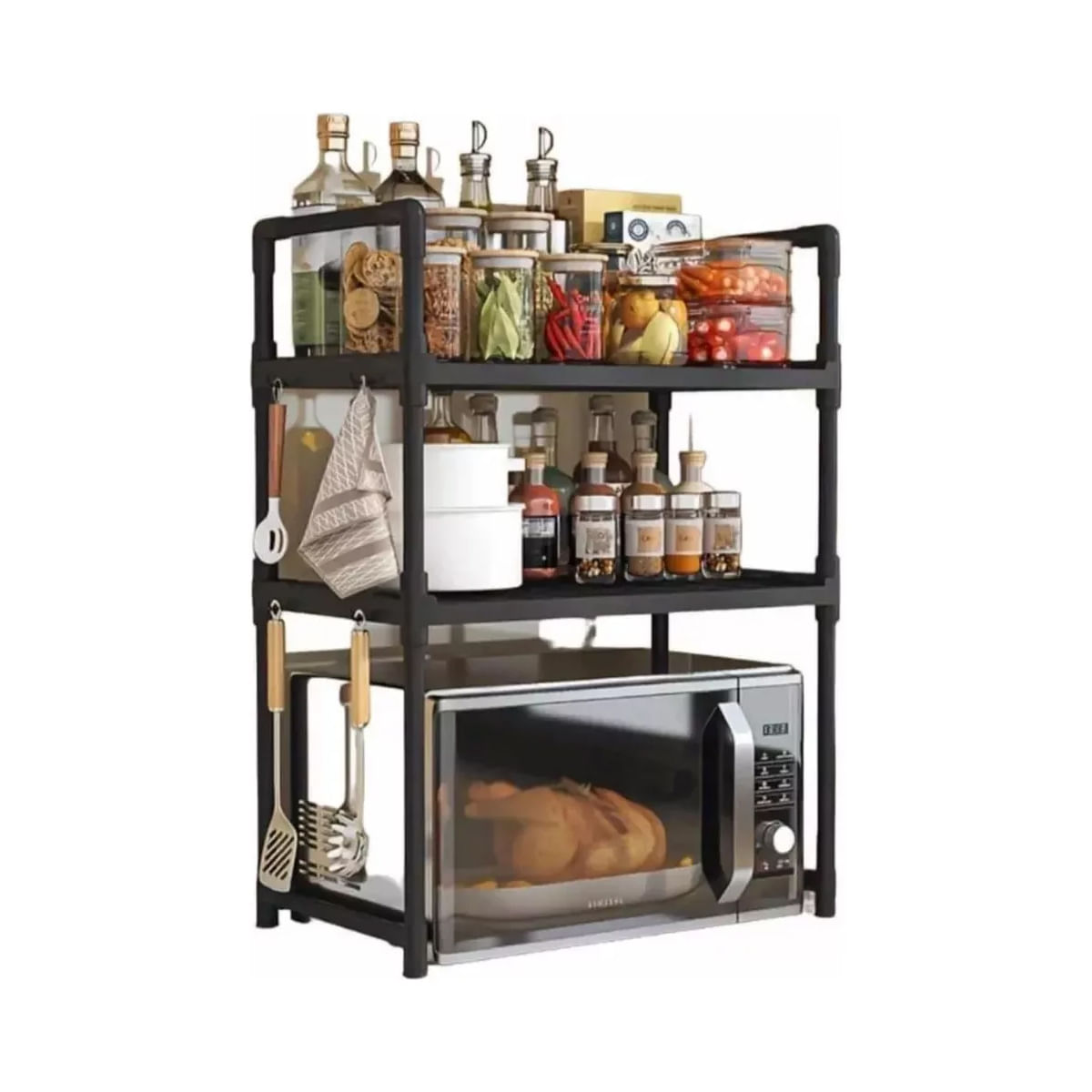 Estante Organizador De Cocina Para Microondas 3 niveles Negro