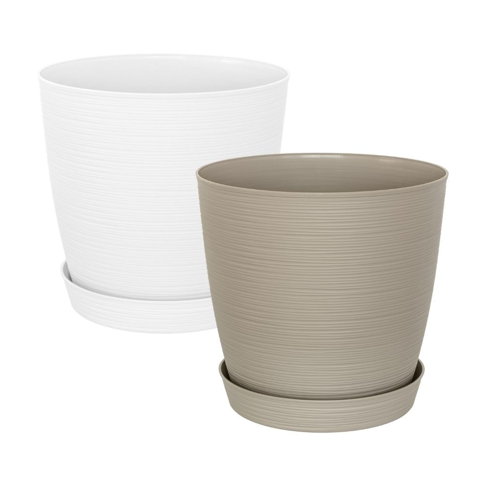 Maceta Redonda Piedra Reyplast 42x40cm con Plato