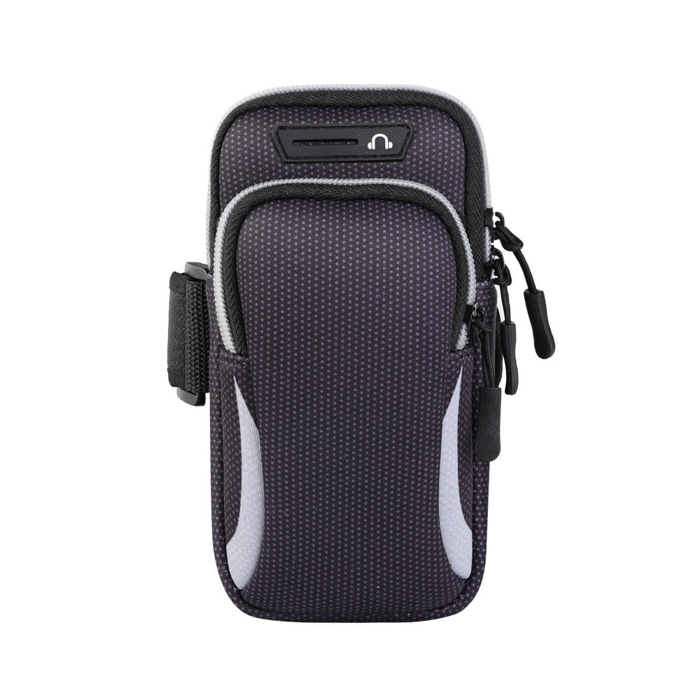 Bolso Porta Celular Deportivo Brazo Brazalete con Correa Cel Borde Gris