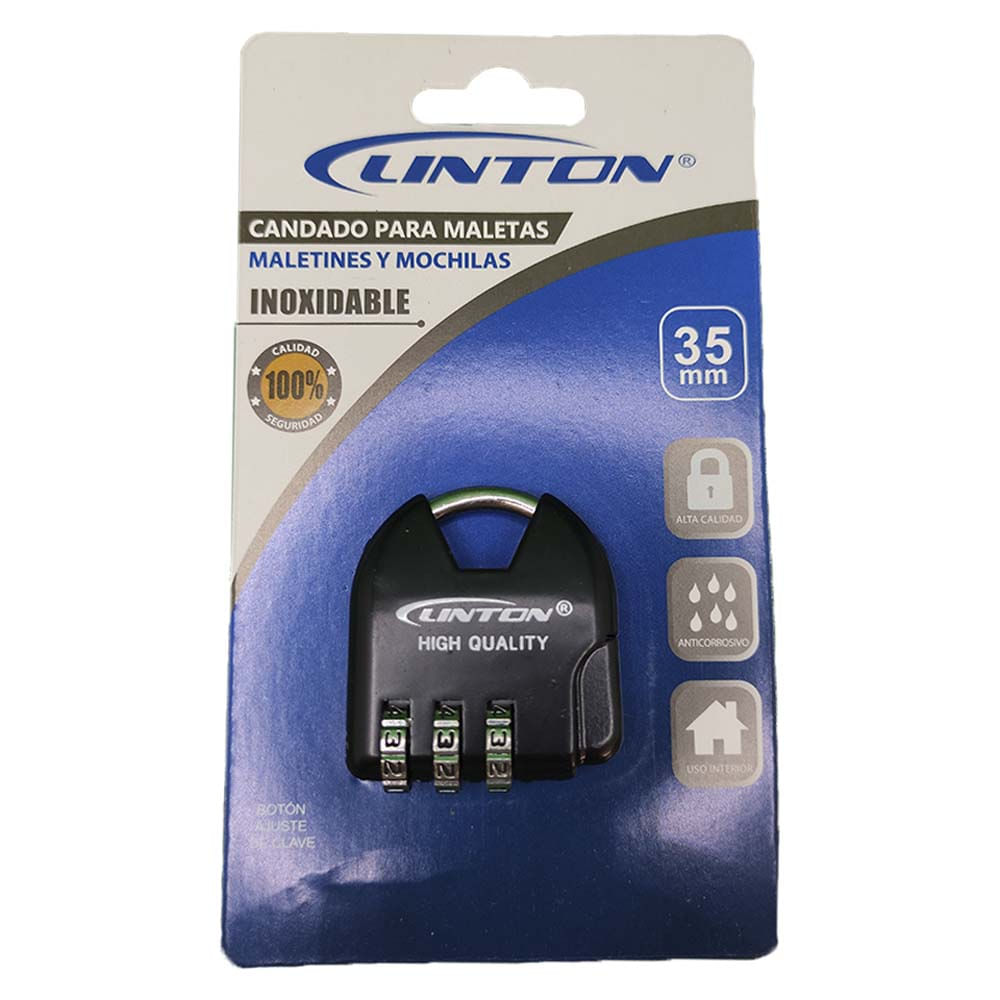 Candado Seguridad Linton para Mochilas Casillero Maleta Viaje 3 Dígitos Negro