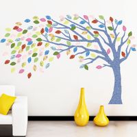Vinilo Decorativo Árbol Otoño Azul y Multicolor Stickart Mediano 190 x 126 cm alto