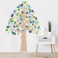 Vinilo Decorativo Árbol Cedro Marrón y Azul Stickart Pequeño 83 x 120 cm alto