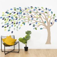 Vinilo Decorativo Árbol Otoño Marrón y Azul Stickart Mediano 190 x 126 cm alto