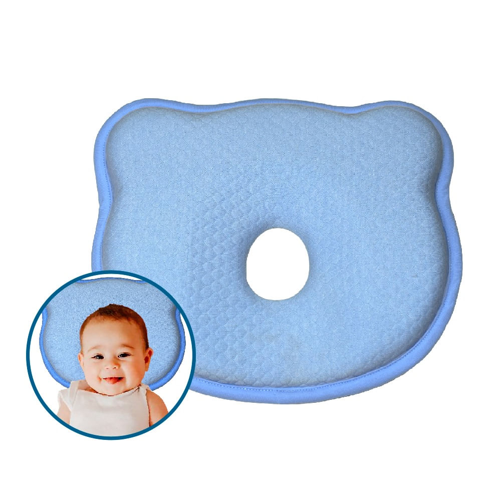 Almohada Bebé Memory Foam Anti Cabeza Plana Celeste Teraflex