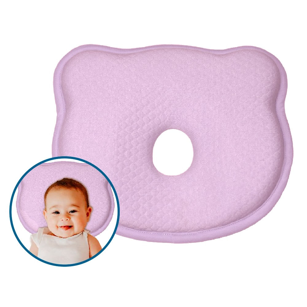 Almohada Bebé Memory Foam Anti Cabeza Plana Rosado Teraflex