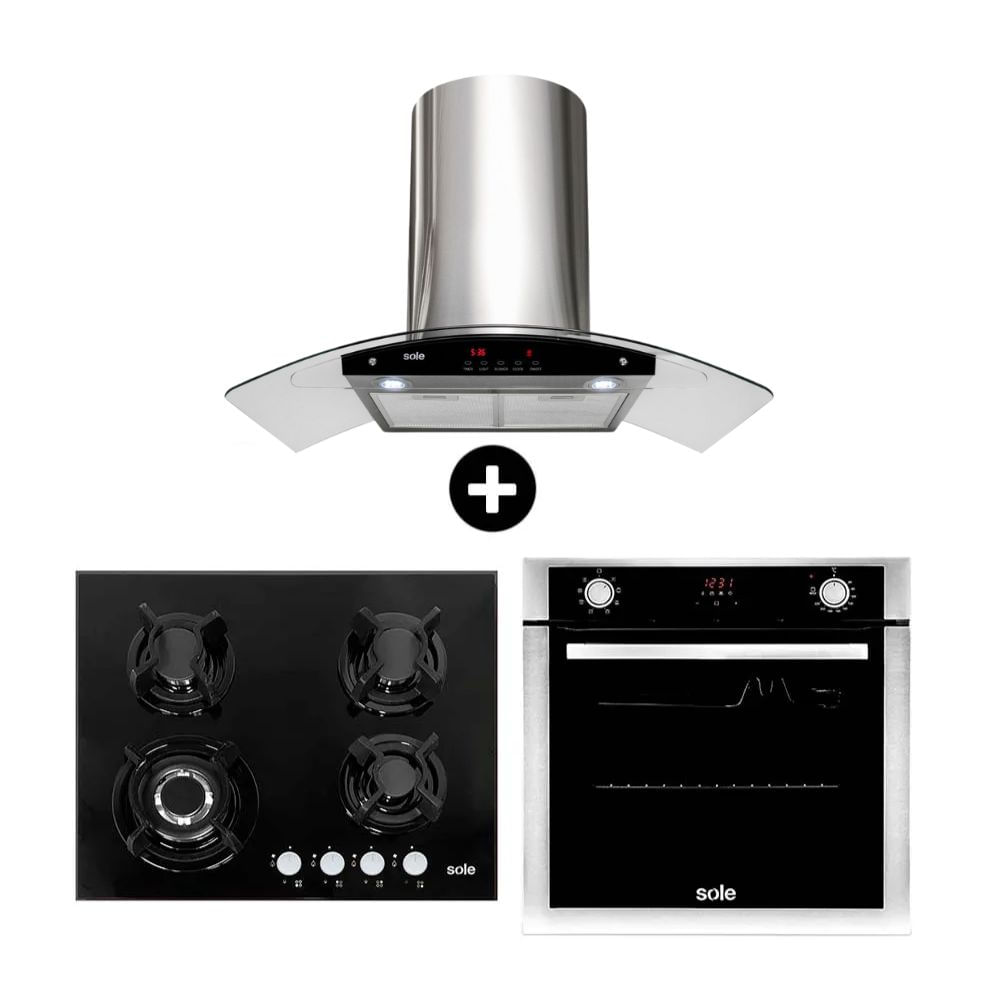 COMBO Sole: Cocina empotrable SOLCO034 + Campana Venus Plus + Horno convector eléctrico