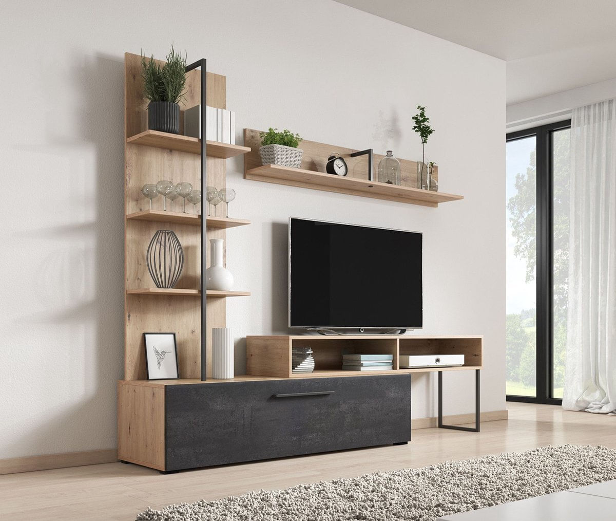 Juego Mesa de TV + Repisa + Estanteria Casius color Marrón TU MESITA