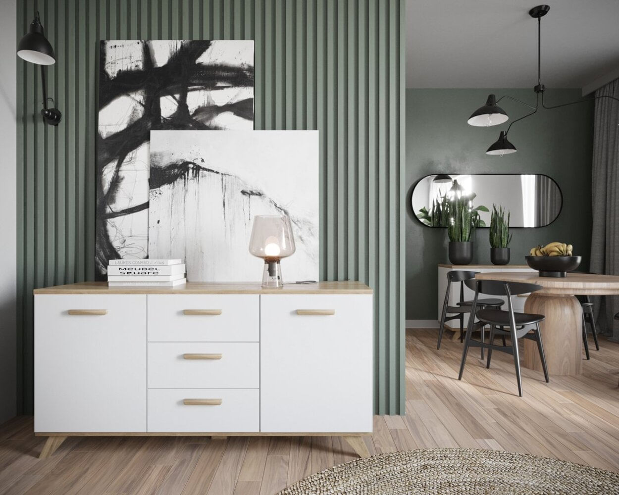 Aparador Moderno Kate color Blanco/Duna 3 cajones 2 puertas TU MESITA