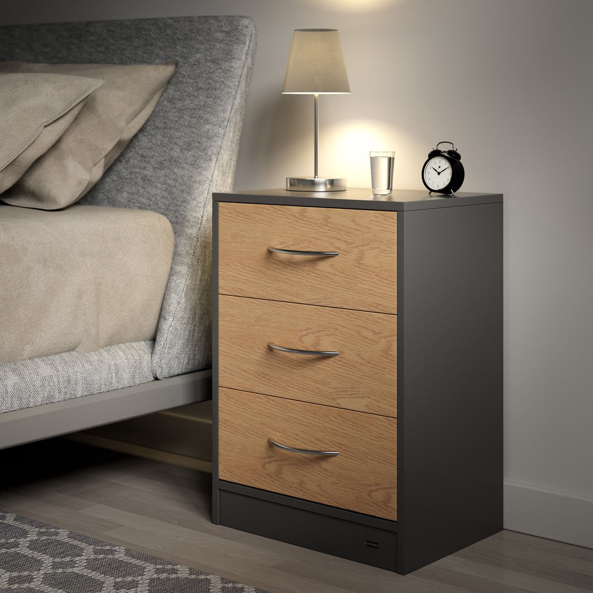 Velador Mesa de Noche Minor color Negro/Marrón 3 cajones TU MESITA