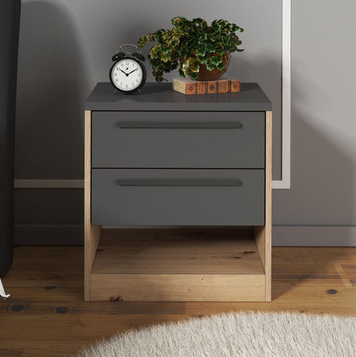 Velador Mesa de Noche Axe color Duna/Negro 2 cajones TU MESITA