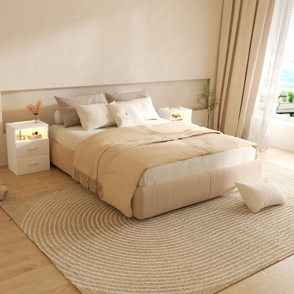 Velador Mesa de Noche Renee con luz LED 2 cajones color Blanco TU MESITA