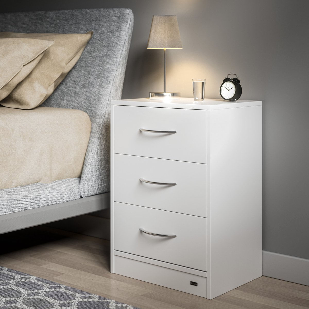 Velador Mesa de Noche Minor color Blanco 3 cajones TU MESITA