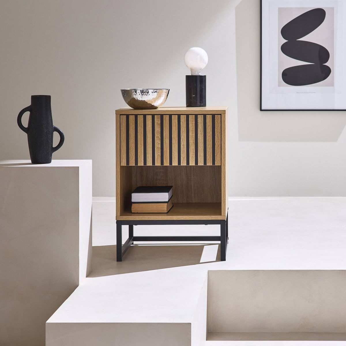 Velador Mesa de Noche Diego color Duna 1 cajón TU MESITA