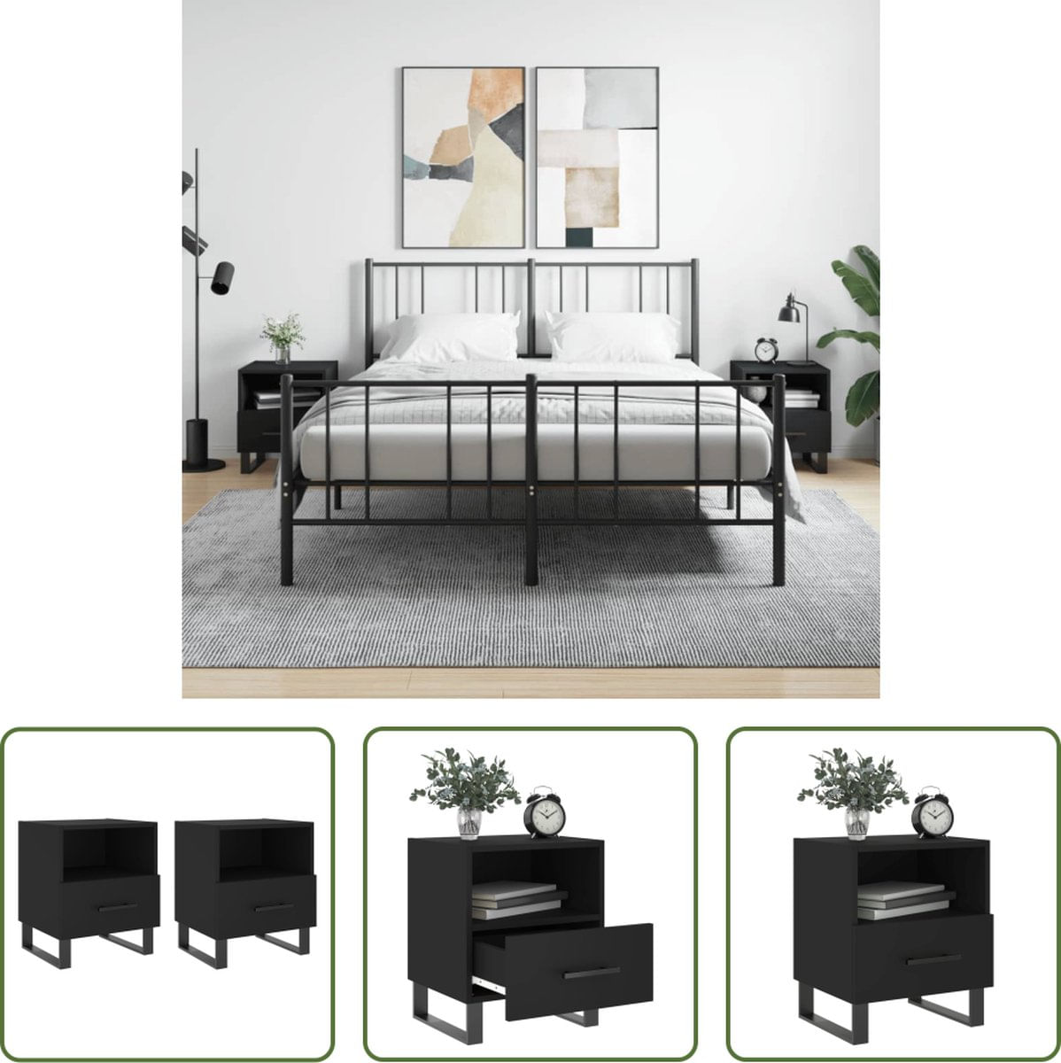 Velador Mesa de Noche Saori 1 cajón color Negro TU MESITA