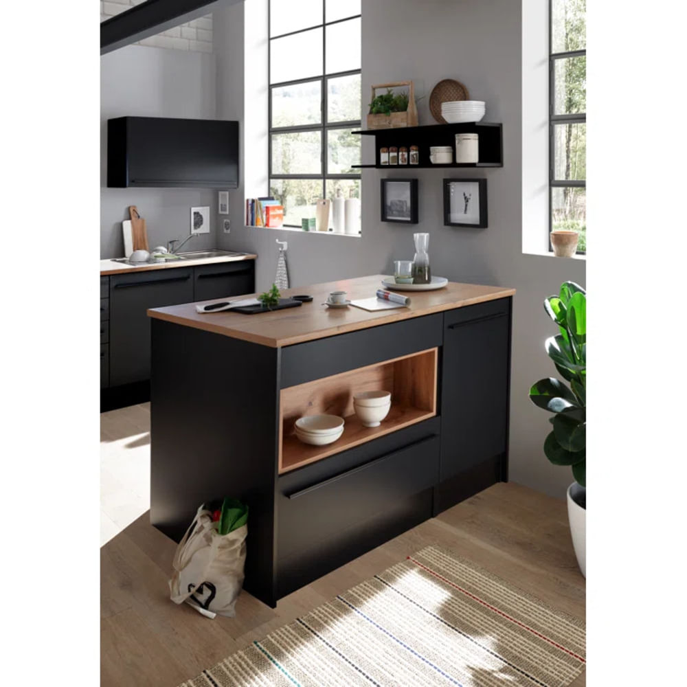 Isla de Cocina Moderna Kayano Negro y Marron R&R MUBLES