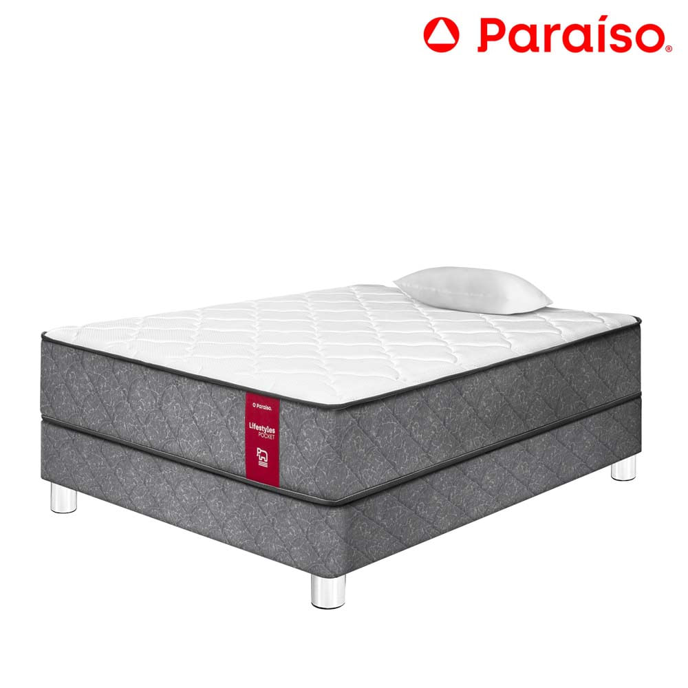 Cama PARAISO Lifestyles Pocket 1.5 Plazas + 1 Almohada + 1 Protector