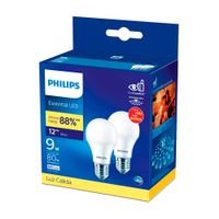 Pack X2 Foco LED E27 9W Luz Cálida Philips