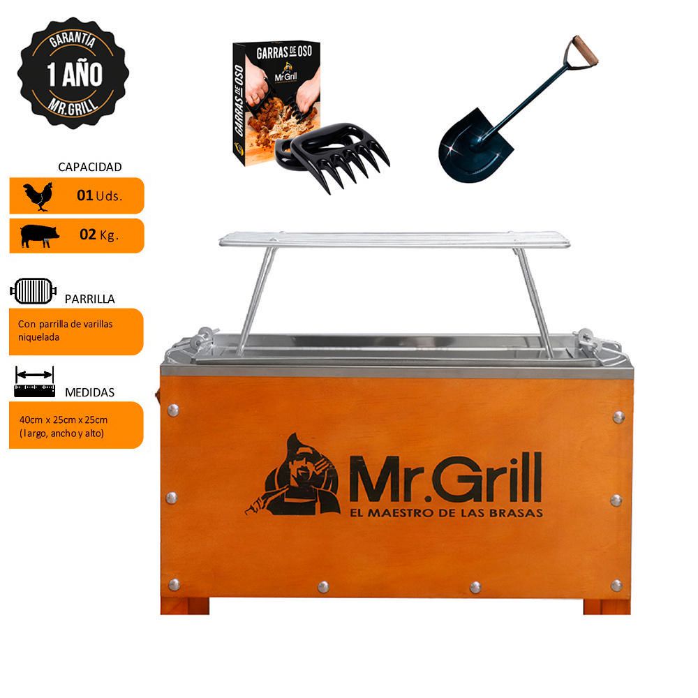 Caja China Mini Mr. Grill S Acero Galvanizado + Lampita + Garras De Oso