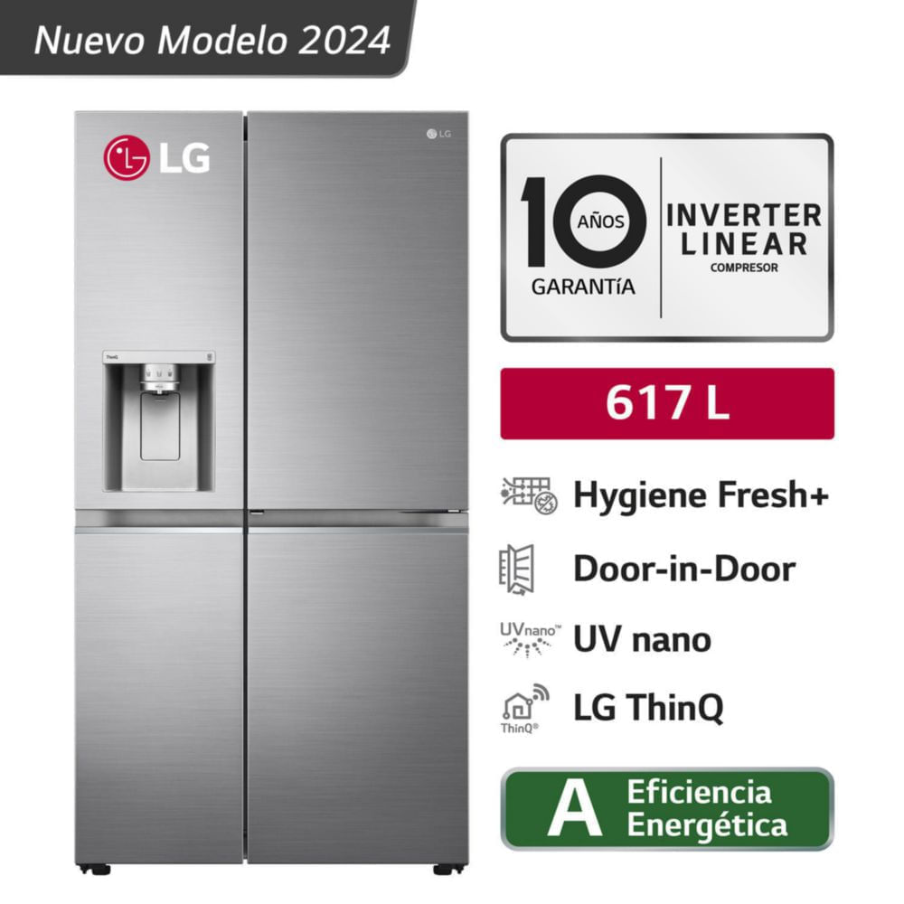 Refrigeradora LG Side By Side GS66SDP 617L Plateado