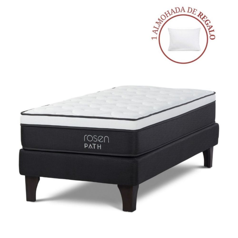 Cama Europea Path 1 Plaza Grafito + 1 Almohada