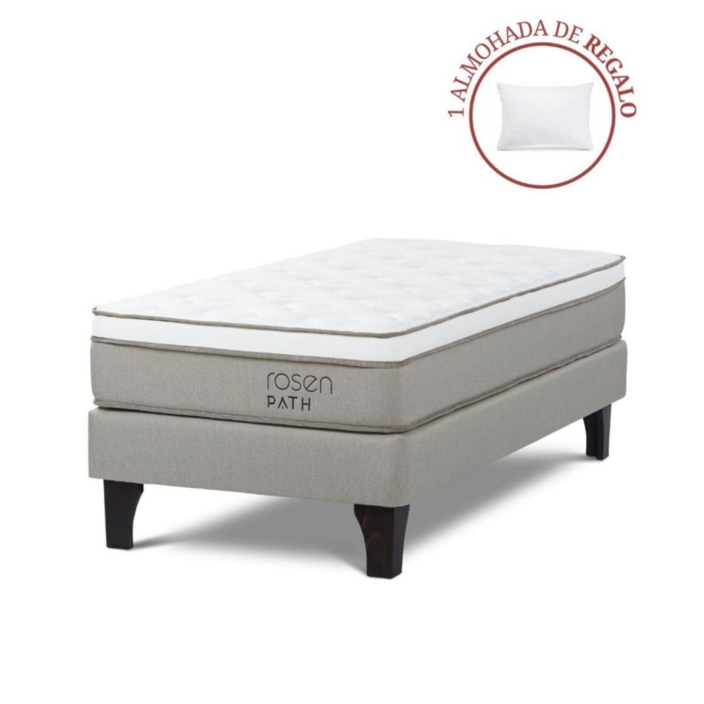 Cama Europea Path 1 Plaza Niebla + 1 Almohada