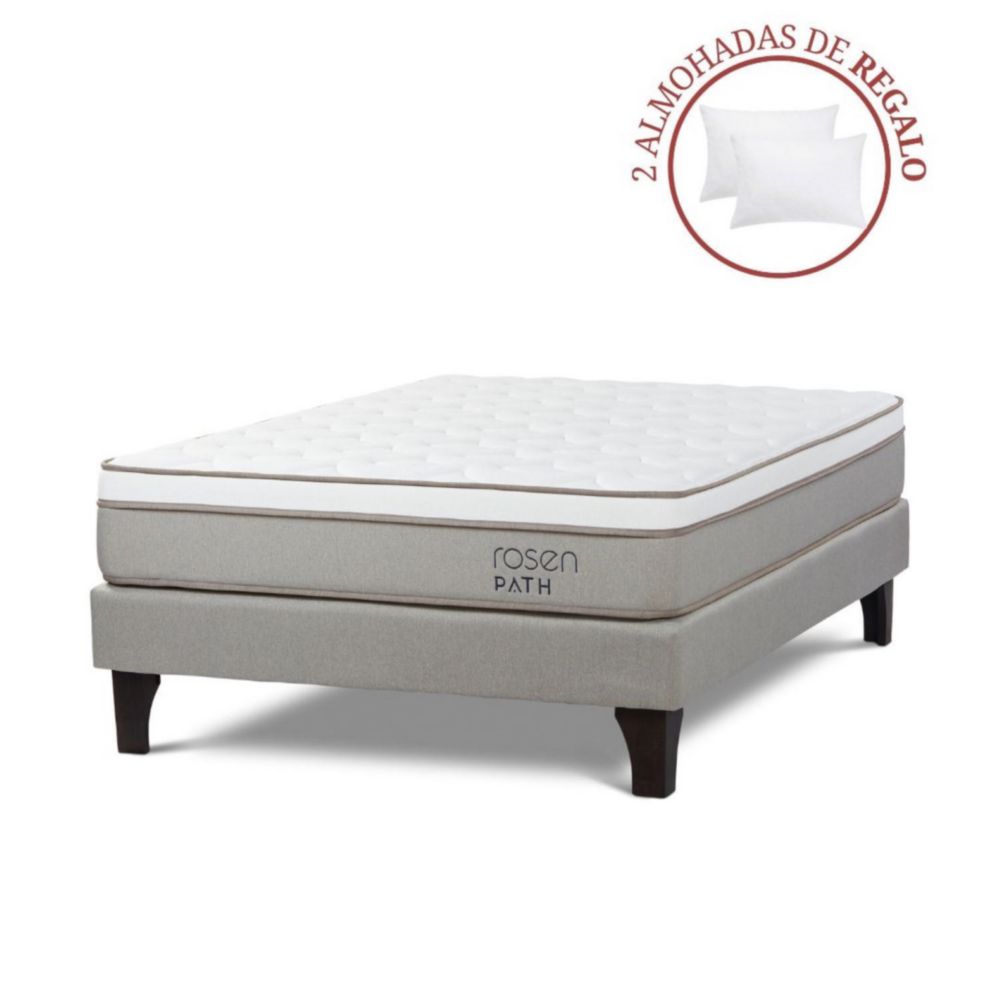 Cama Europea Path 2 Plazas Niebla + 2 Almohadas