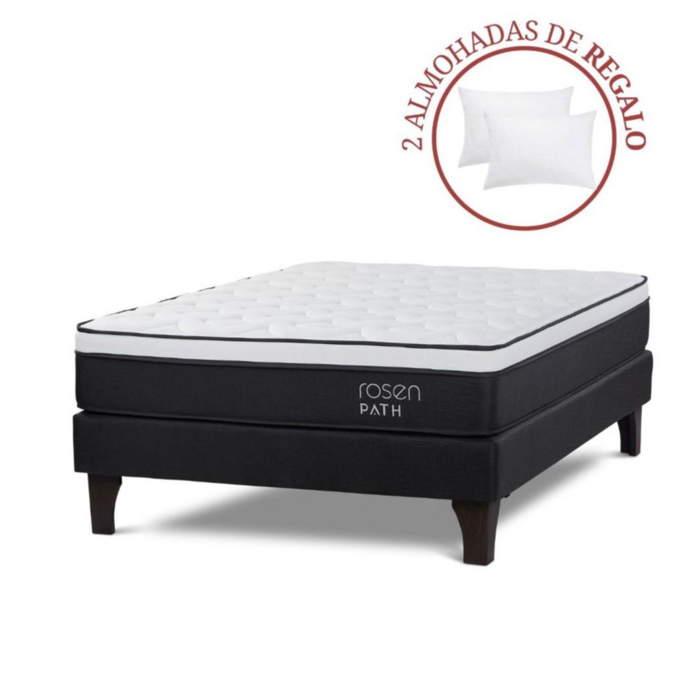Cama Europea Path 2 Plazas Grafito + 2 Almohadas