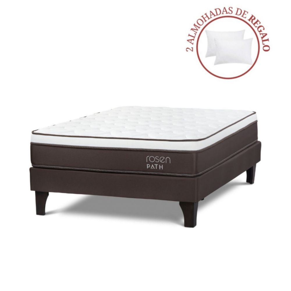 Cama Europea Path 2 Plazas Café + 2 Almohadas