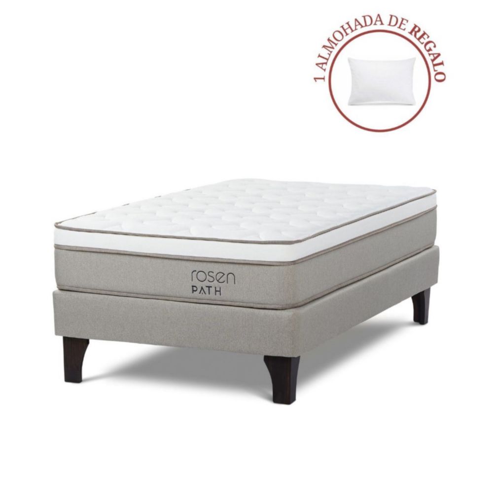 Cama Europea Path 1.5 Plazas Niebla + 1 Almohada
