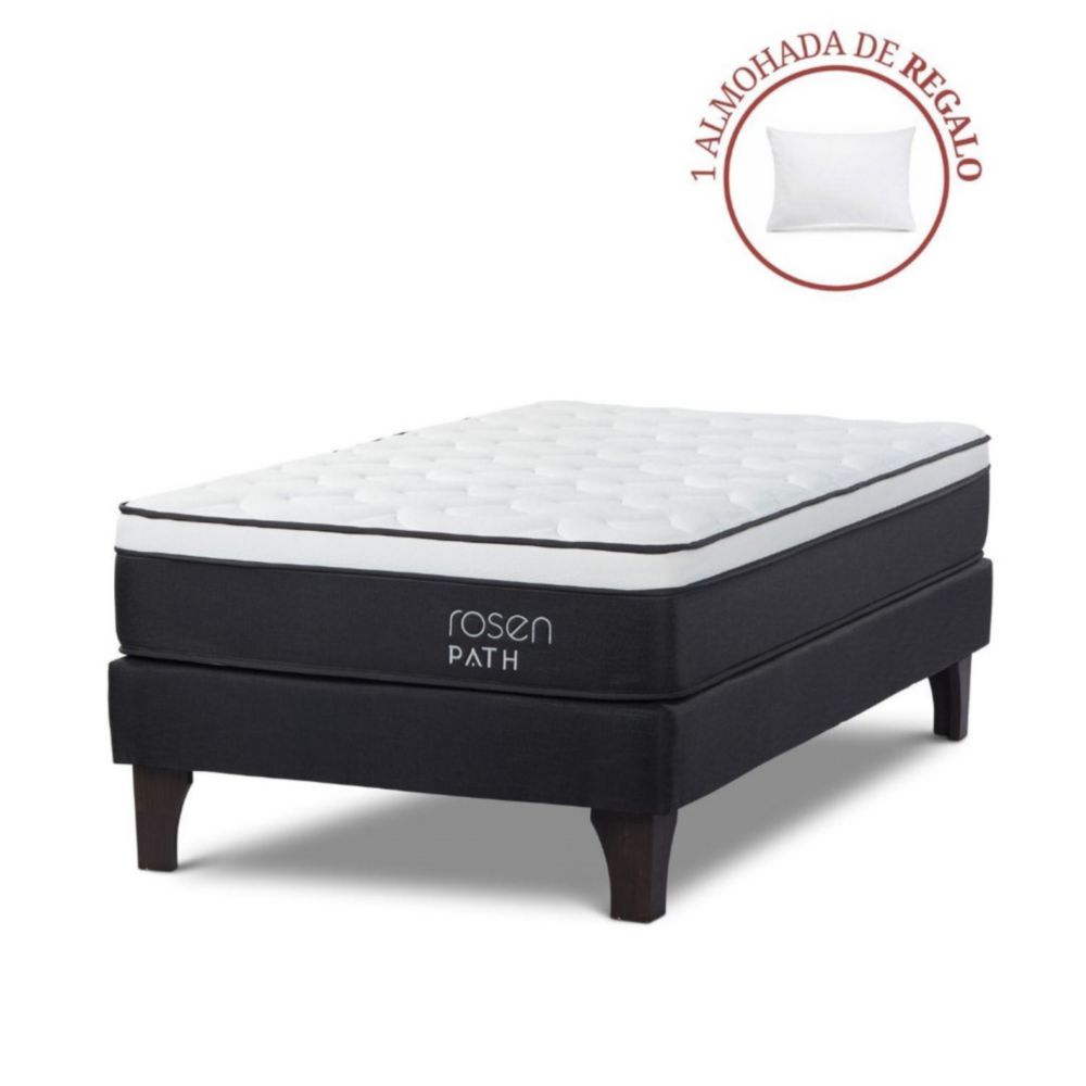 Cama Europea Path 1.5 Plazas Grafito + 1 Almohada