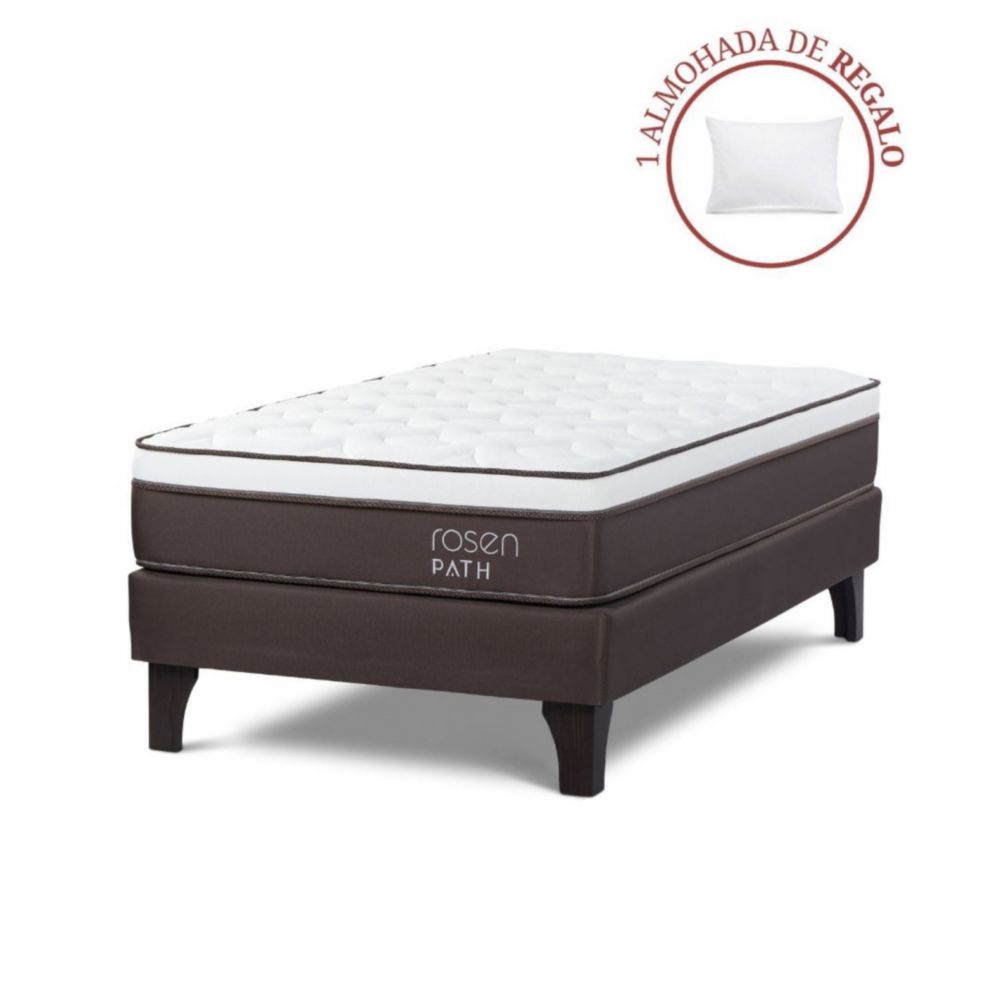 Cama Europea Path 1.5 Plazas Café + 1 Almohada