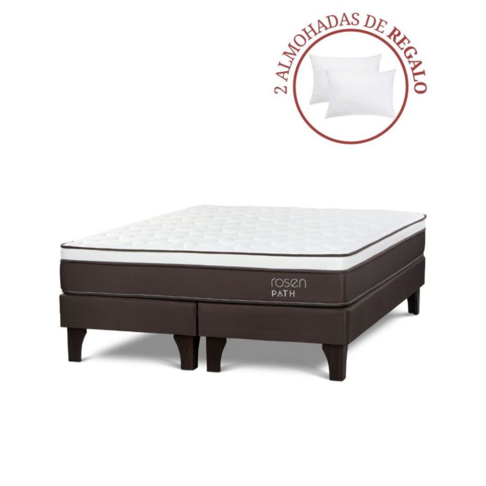 Cama Europea Path Queen Café + 2 Almohadas