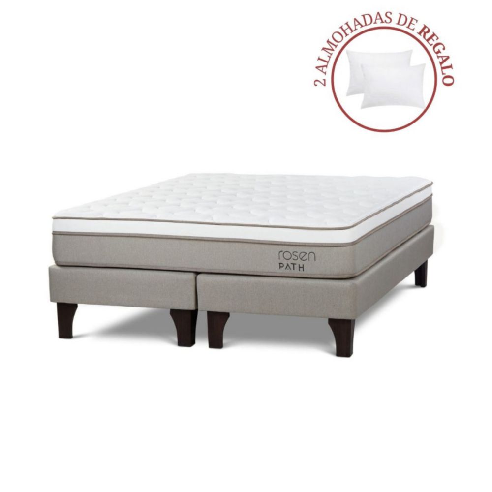 Cama Europea Path Queen Niebla + 2 Almohadas