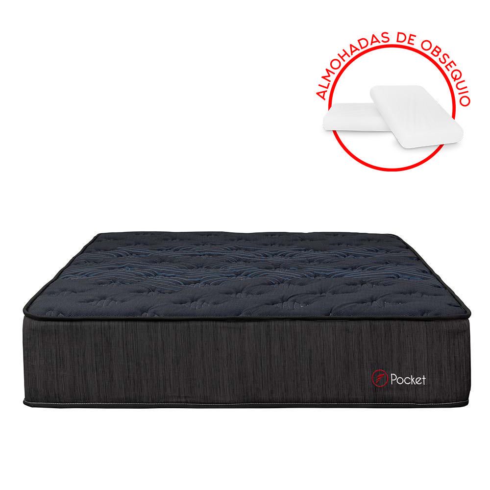Colchón Forli Pocket Negro 2 Plazas + 2 Almohadas + 1 Protector