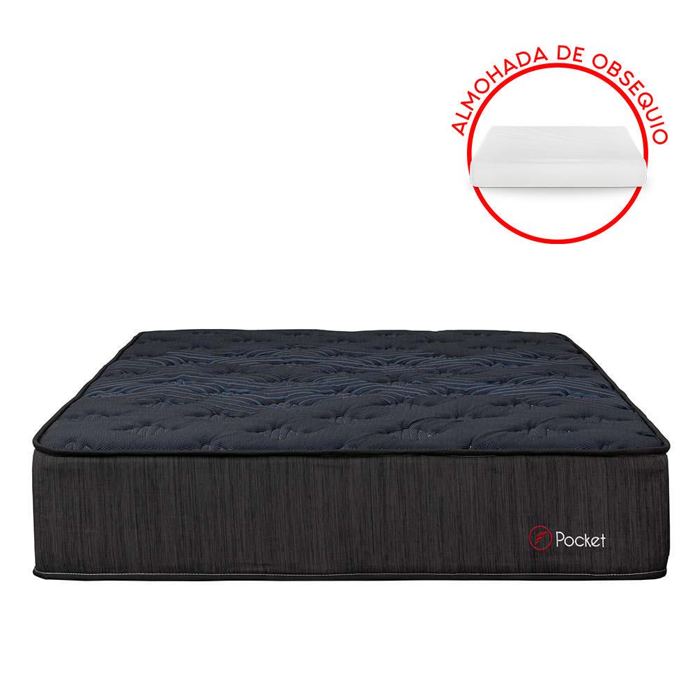 Colchón Forli Pocket Negro 1.5 Plazas + 1 Almohada + 1 Protector
