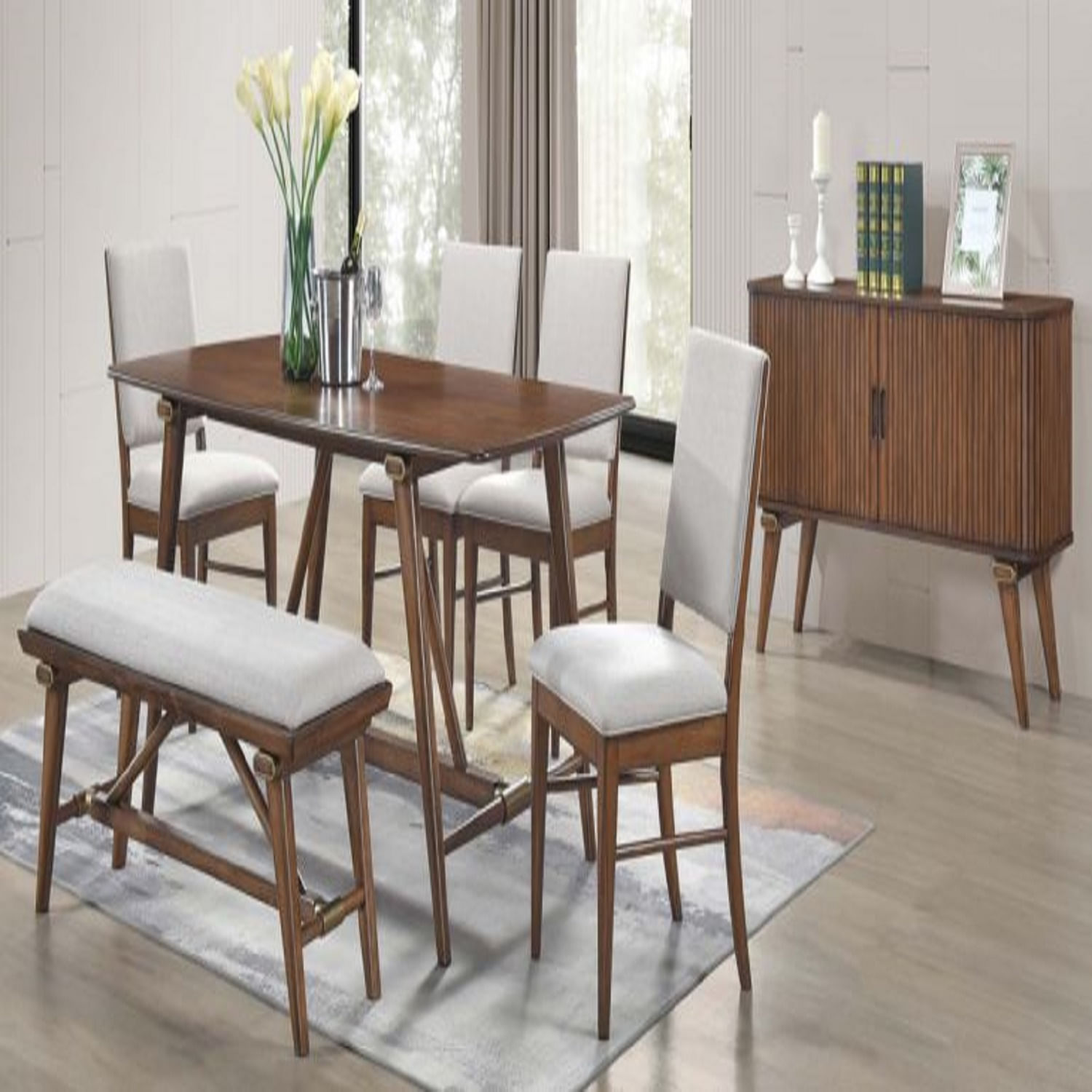 Comedor Dmuebles 4 sillas + banca Samara - Nogal