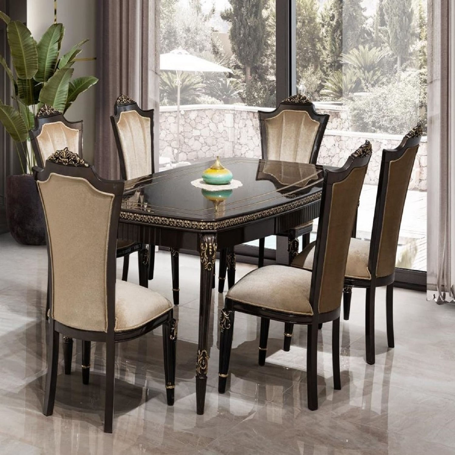 Comedor Dmuebles 6 sillas Philippe - Marrón oscuro/Oro