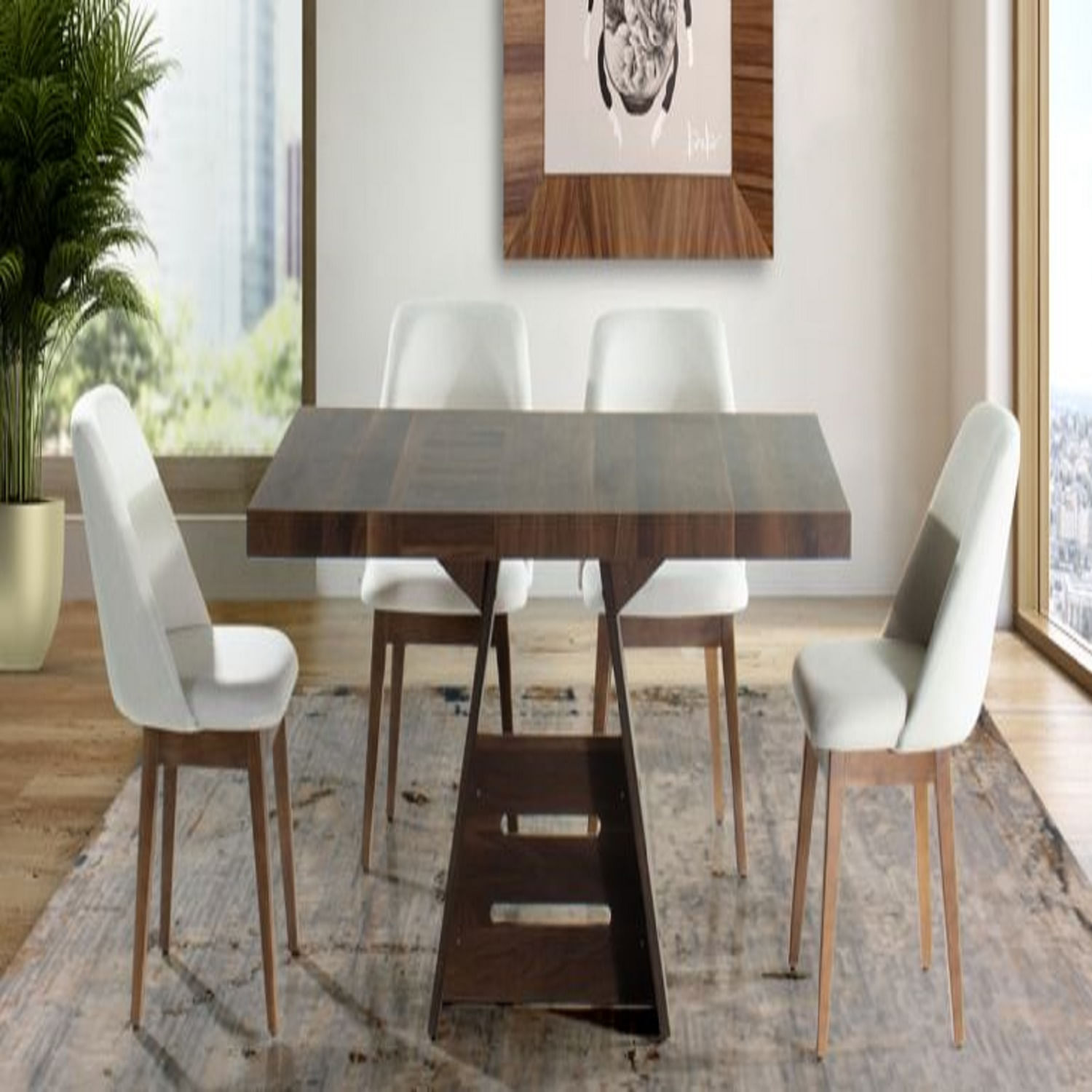 Comedor Dmuebles 4 sillas Carvallo - Nogal oscuro