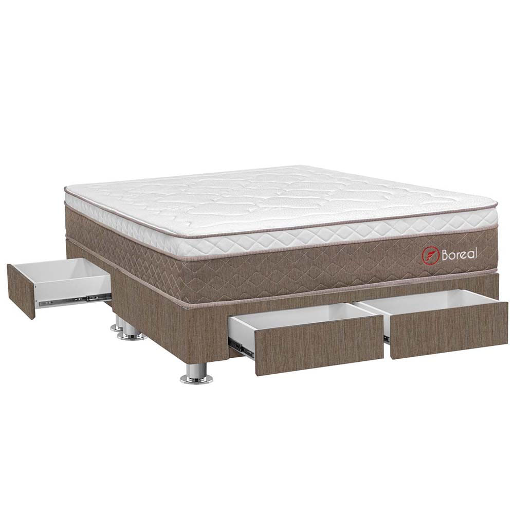 Cama Box Tarima 4 Cajones FORLI Boreal SS Pocket Queen + 2 Almohadas + Protector