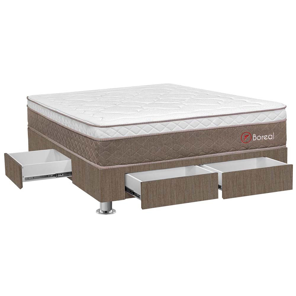 Cama Box Tarima 4 Cajones FORLI Boreal SS Pocket 2 Plz + 2 Almohadas + Protector