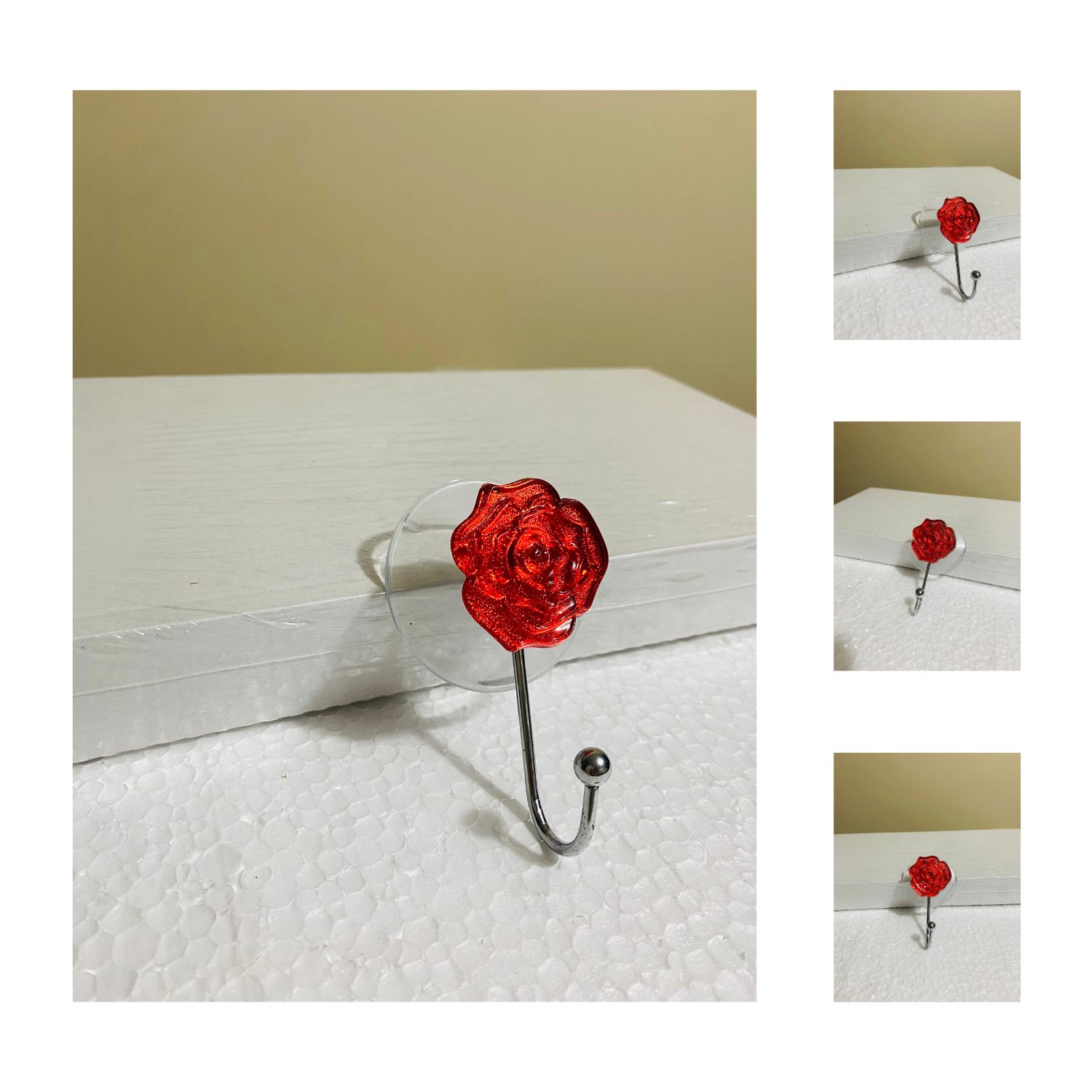 Gancho Colgador Adhesivo Generico Rosas Rojo Pack 3 Unidades