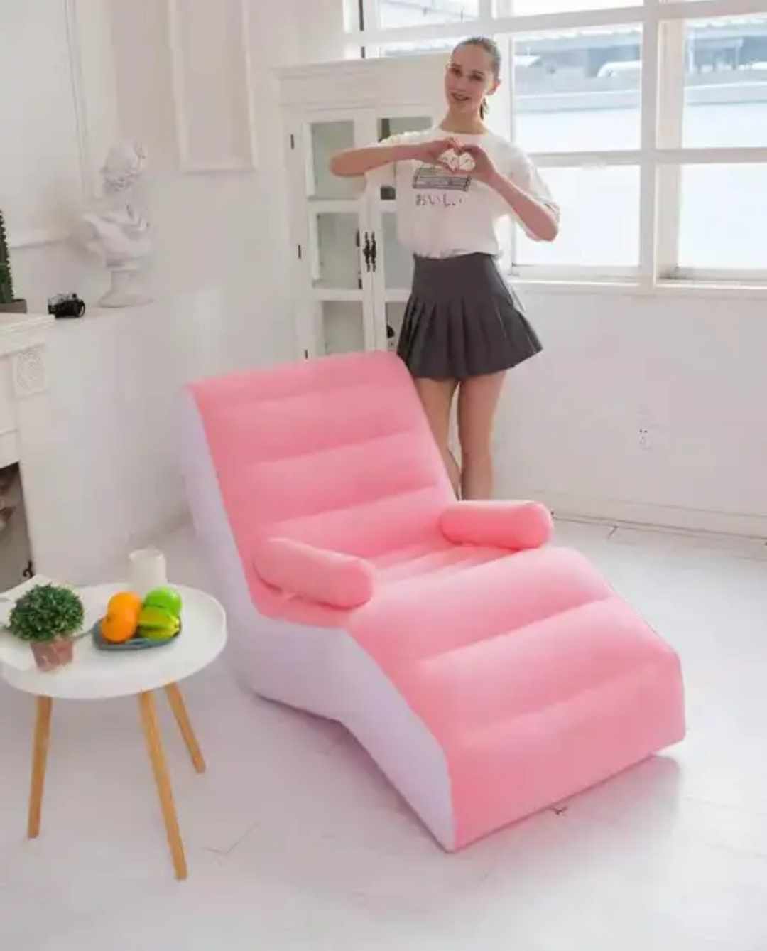Puff Sillon Inflable Grande de Niños Adultos de Sala Terraza Jardin Rosa