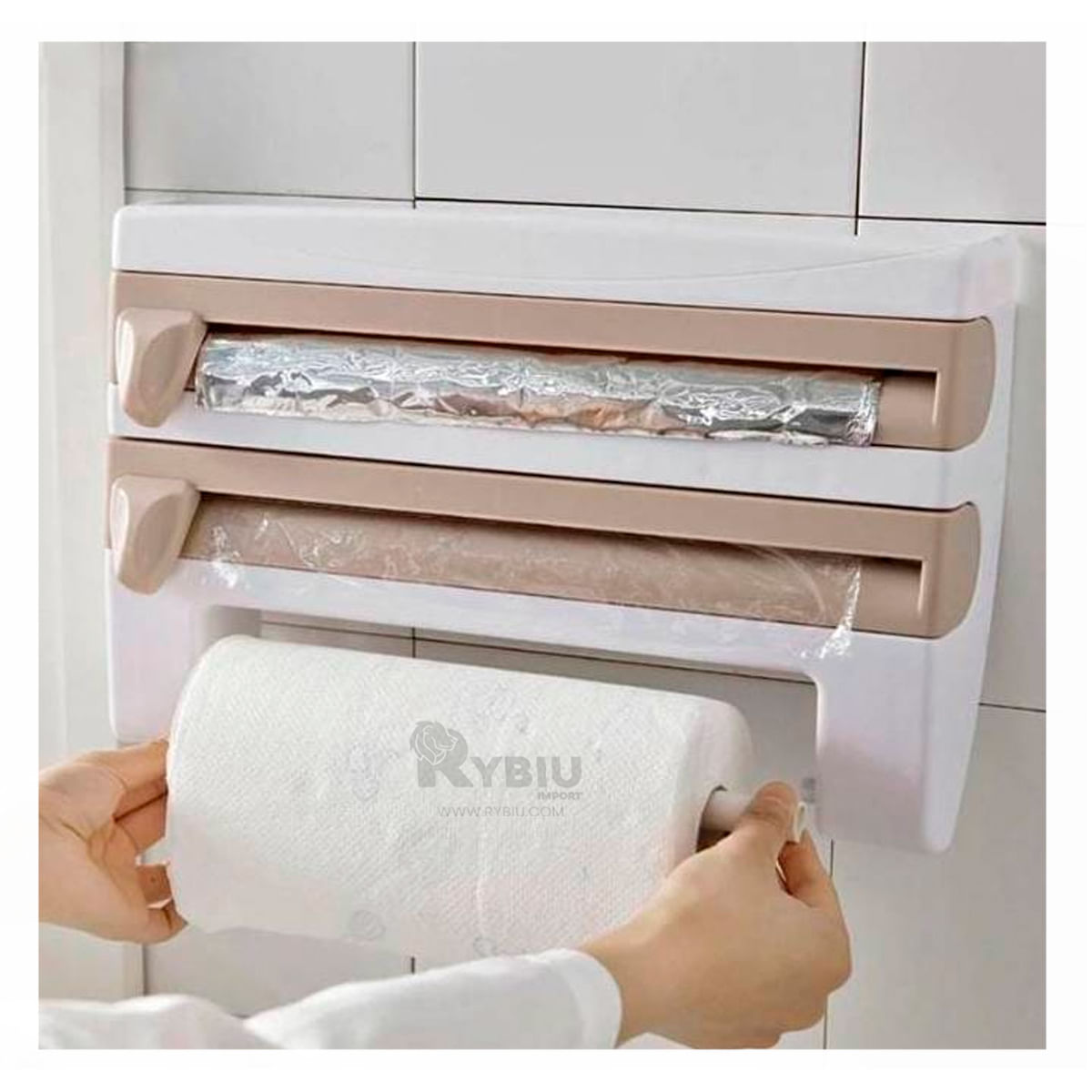 Dispensador Doble para Papel Aluminio en Color Beige