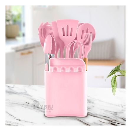 Set de 11 Cucharones con Posa Cucharon en Color Rosado Set de 11 Cucharones con Posa Cucharon en Color Rosado